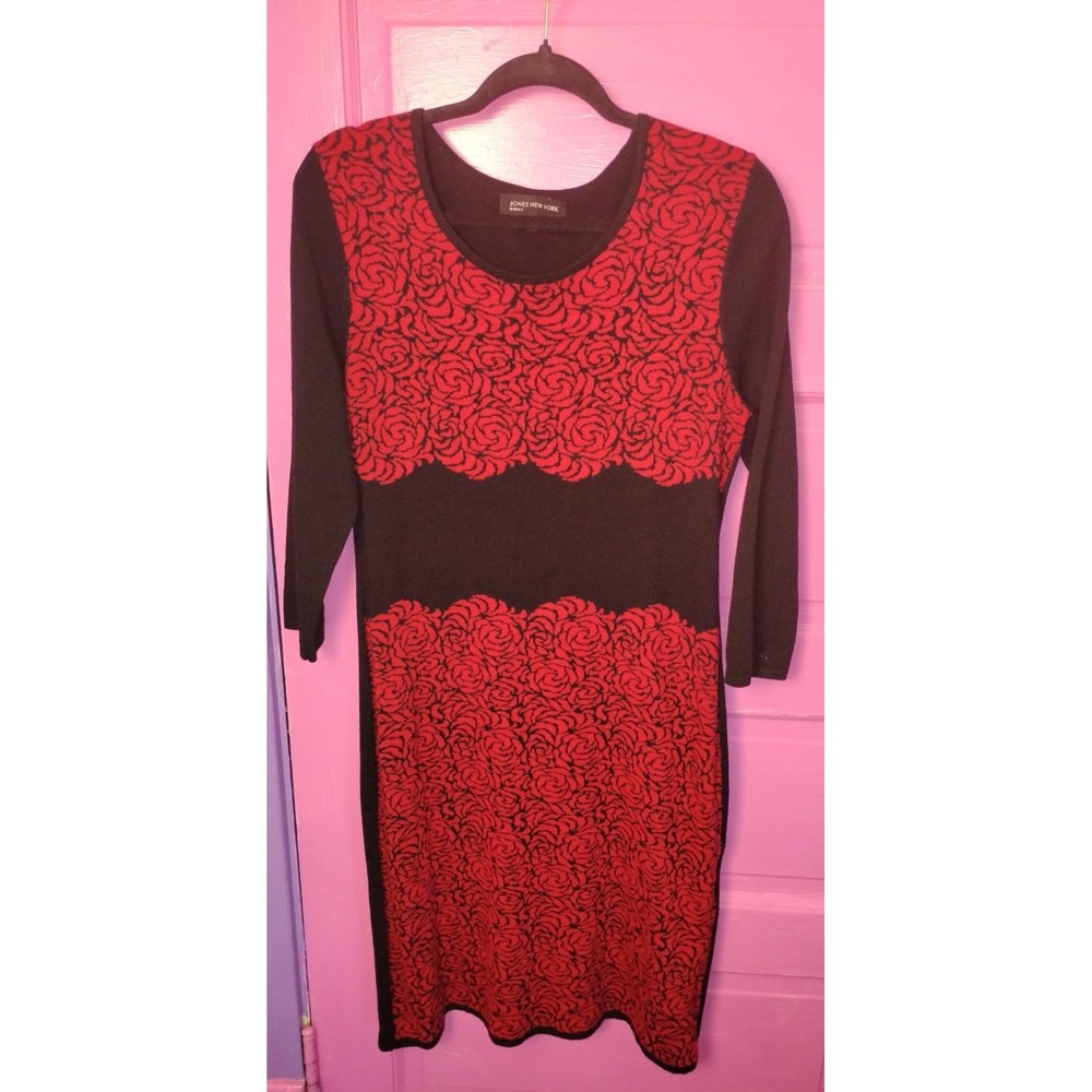 Medium Rose Floral Fall Jones New York Sweater Dress Cocktail Work Business